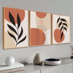 Kit 3 Quadros Exclusivos Abstrata Com Tons Terrosos Grande Para Sala e Hall