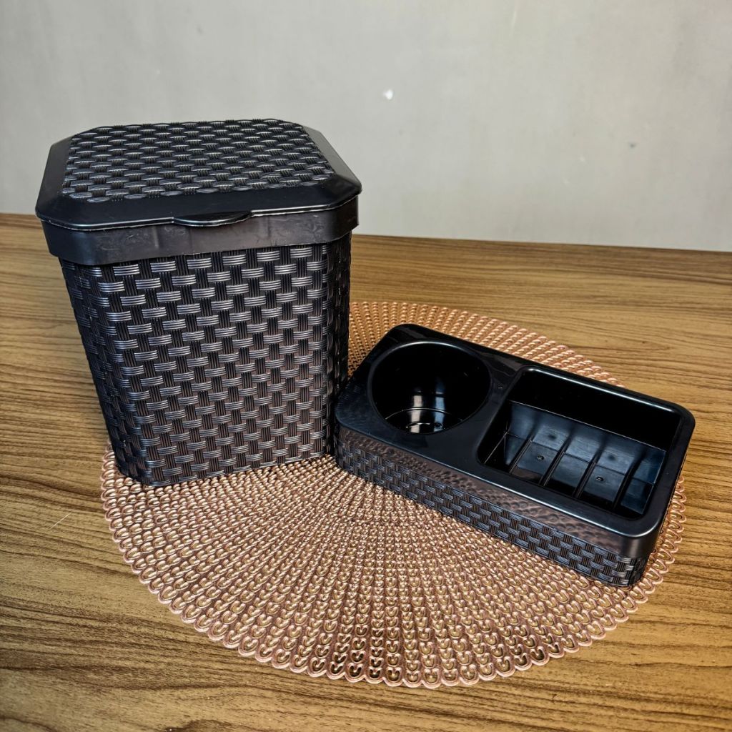 Kit Porta Detergente e Lixeira Rattan 5 Litros - Design Elegante e Funcional para Organização e Limpeza de