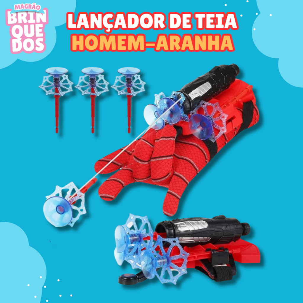 Lançador de Teia e Luva do Homem Aranha Cosplay Brinquedo Infantil Lança Dardos com Ventosa