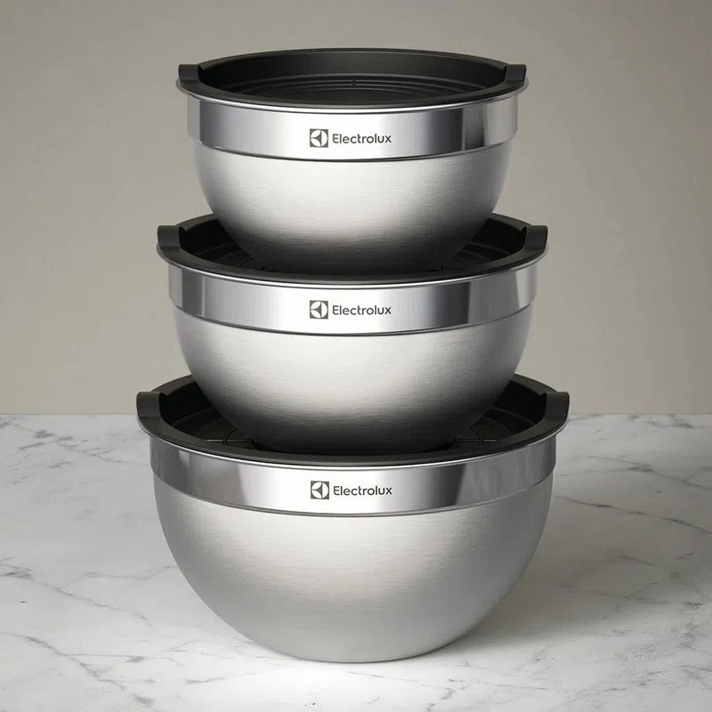 Conjunto de Bowls Tigelas de Inox Electrolux com Tampa Plástica