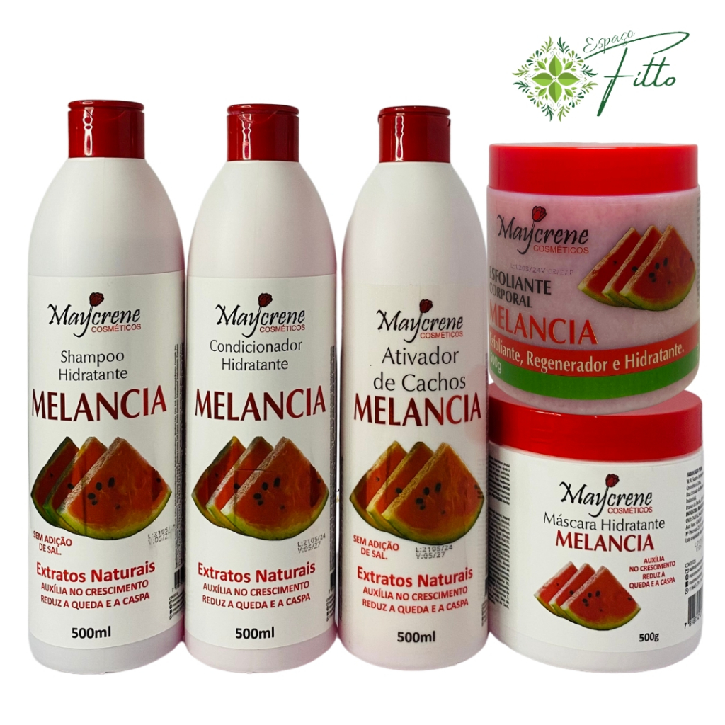 Kit Tratamento Capilar Melancia + ativador de cachos + esfoliante melancia 500ml maycrene