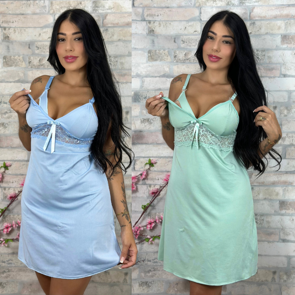 Kit 2 Pijama Camisola Amamentação Saída Maternidade Confortável Grávida Lactante Gestante - BeLIT Linha Noite