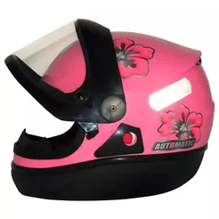 Capacete Fw3 Automático Rosa com Flores Modelo San Marino