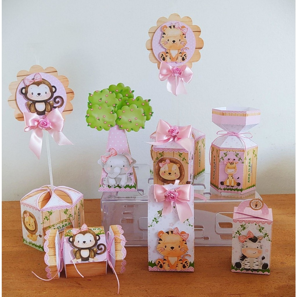 Kit de caixinhas personalizadas, milk, cone  lembrancinhas, decoração Kit de festa aniversário Safari rosa menina