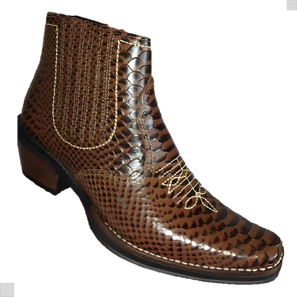 Bota Country Cor Anaconda Couro Legitimo de Boi Botina Botinha Salto Alto Carrapeta Referencia 3331