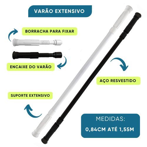 Varão Extensivo Ajustável Para Cortina Box Banheiro Tamanhos Variados Suporte Extensor Branco/Preto em Oferta na Shopee