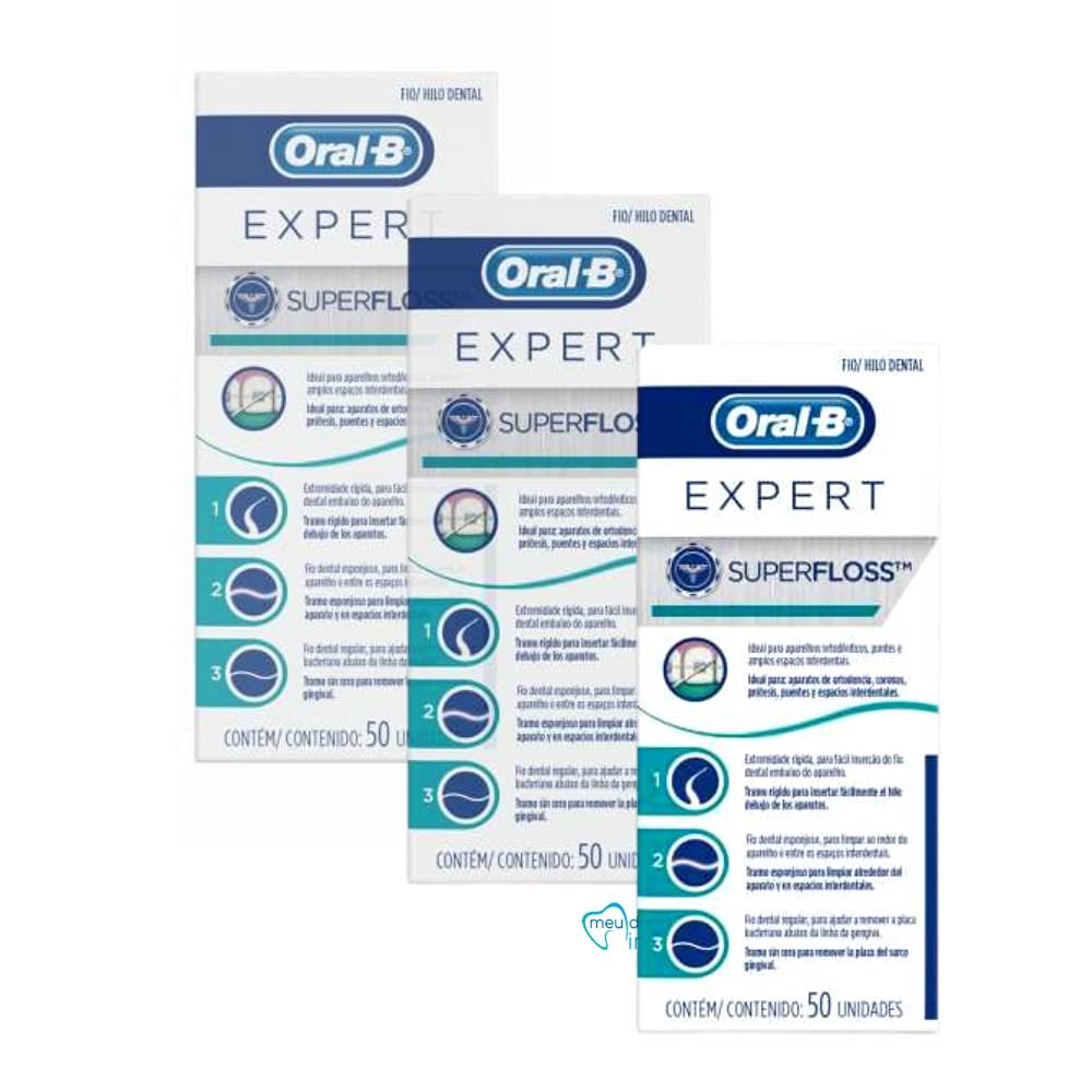 Kit 3x Fio Dental Oral-B SuperFloss Expert 50 unid – Higiene Bucal
