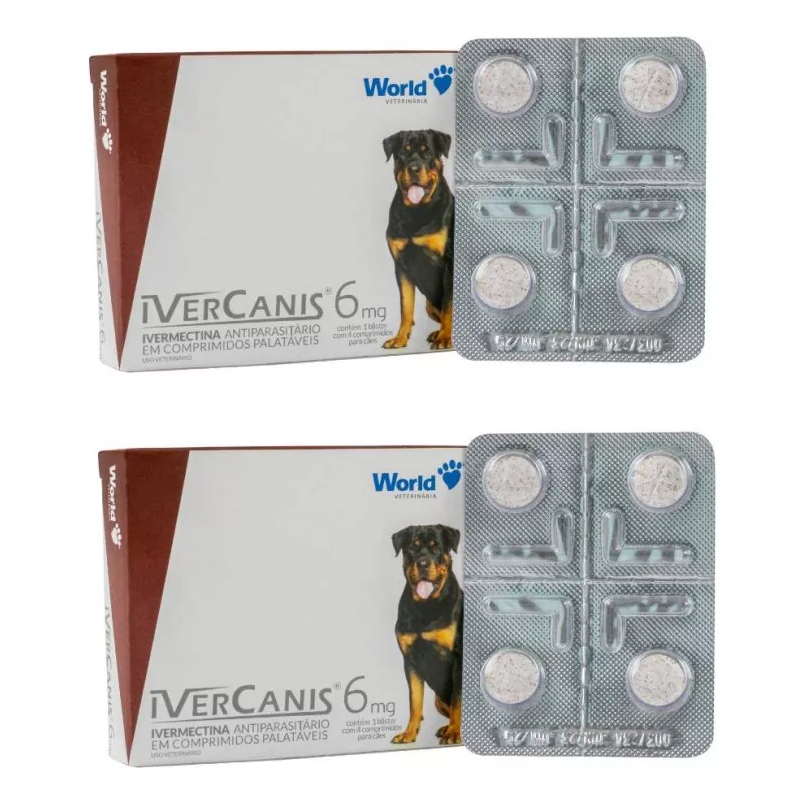 Kit 2 IverCanis 6mg para Cães de 30Kg - Blíster 4 Comprimidos