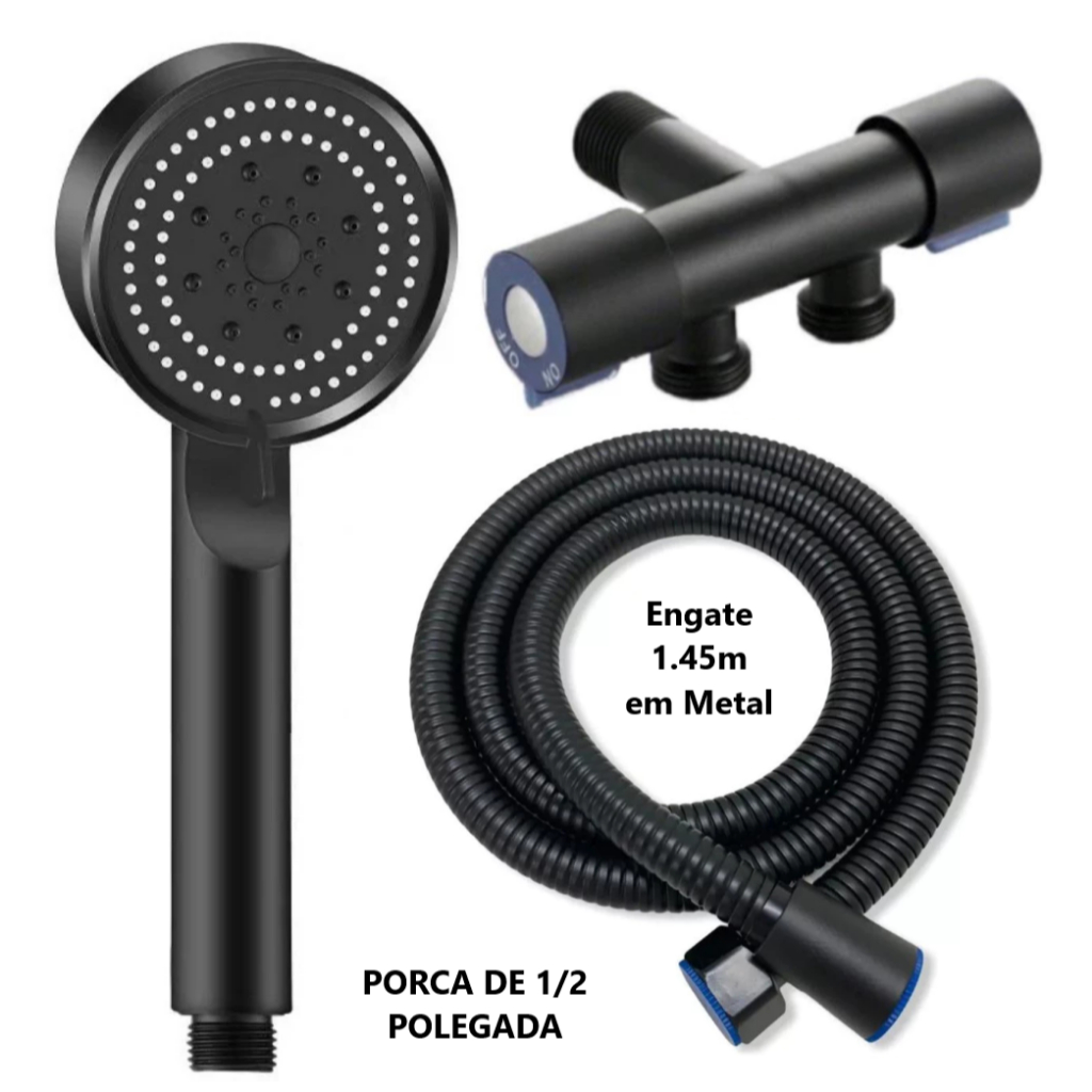Kit Ducha Chuveiro Auxiliar 5 Modos De Jato De Alta Pressão Com Registro Duplo E Mangueira de Metal em Oferta na Shopee