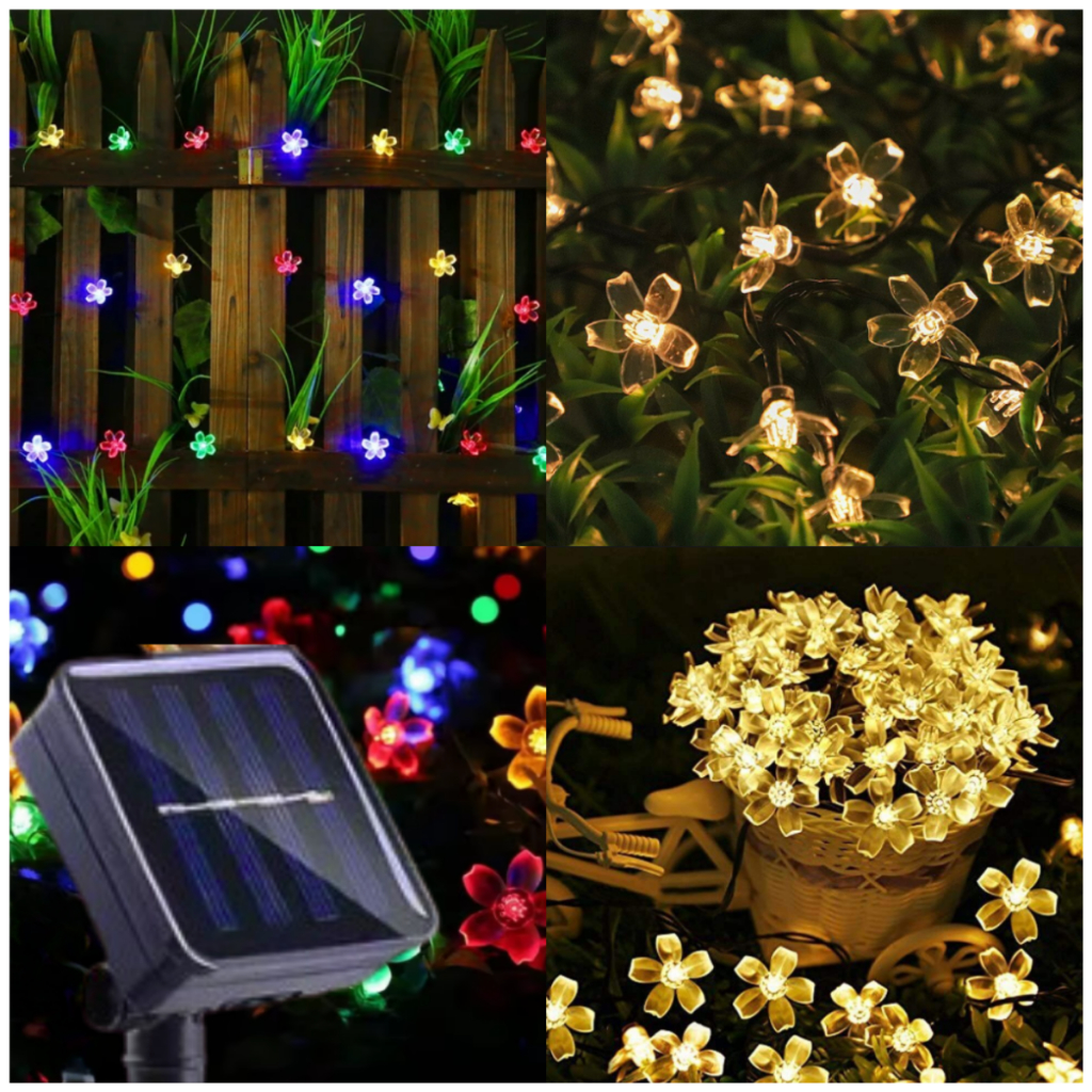 Pisca Pisca Cordão de Led Flor Decoração Natalina Enfeite De Natal Placa Solar 8 Modos de Iluminação