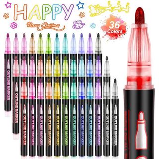 Kit de 12/8/6peças Caneta Outline Marker Metálica Linha Dupla Arte Caneta Contorno para Álbum Scrapbook