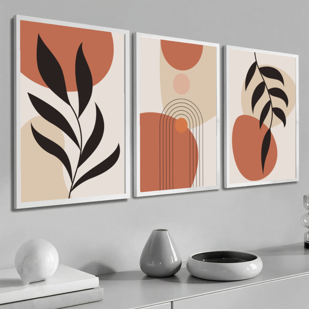 Kit 3 Quadro Luxuoso Abstrato Com Moldura 50X70 cm Para Sala Hall e Quarto