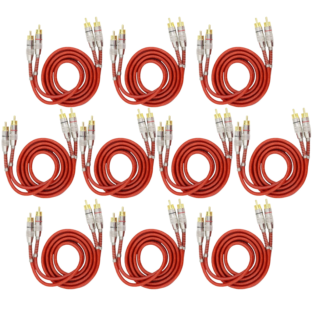 Kit 10 Cabo Rca 1 Metro Blindado Tech One Svart Vermelho Cabo 1m Dupla Blindagem