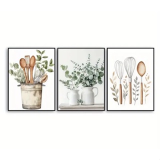 Kit 3 Peças Quadro Decorativo Talheres Flores E Plantas Arte Moderna Para Cozinha Área De Lazer em Oferta na Shopee