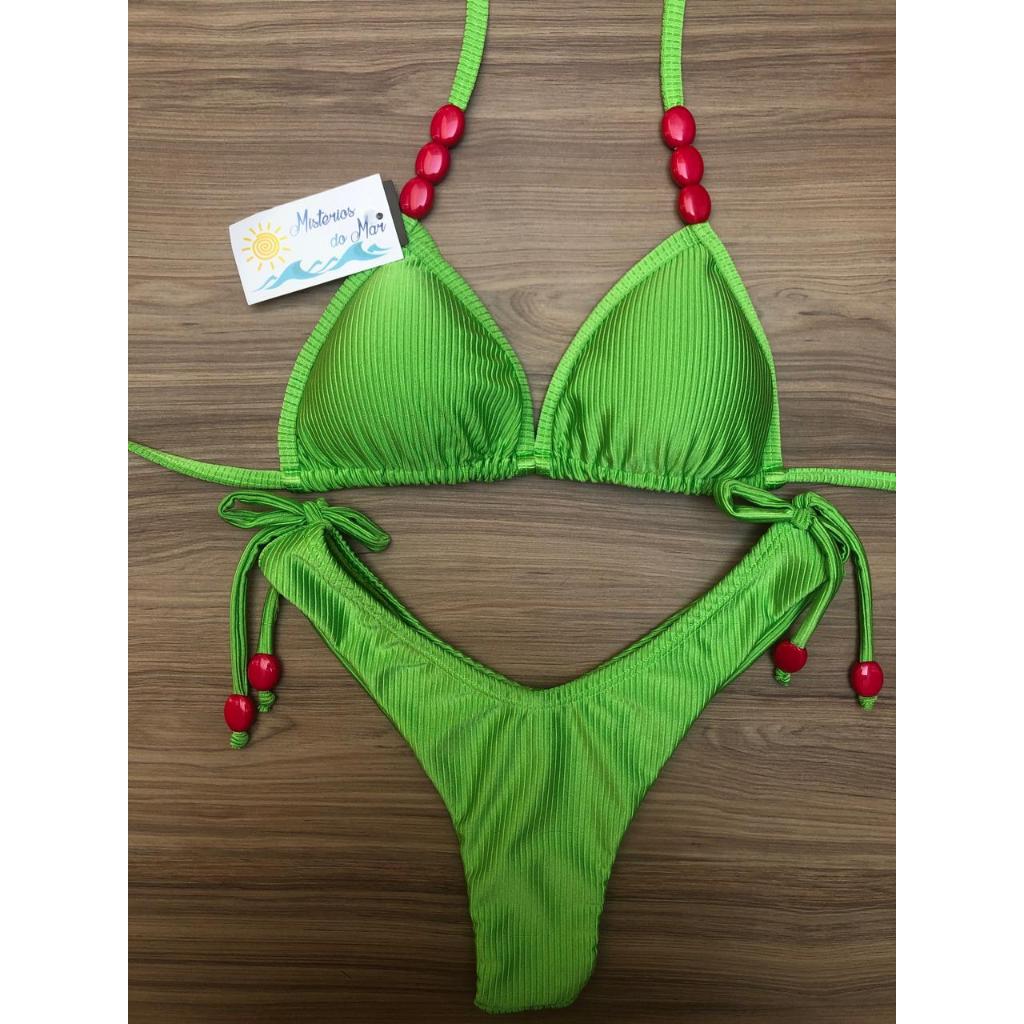 biquini cortininha miçanga c/ calcinha fio duplo em Oferta na Shopee