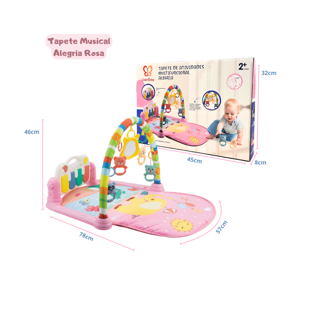 Tapete de Atividades Musical Alegria com Piano Interativo e Móbiles para Bebê - ColorBaby