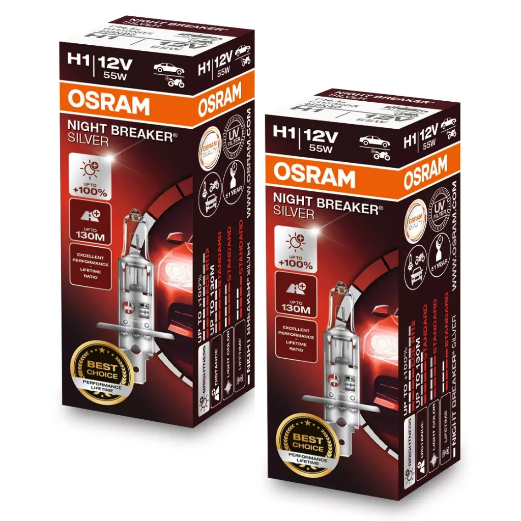 Par Lâmpada Osram Night Breaker Silver H1 +100% 3200k 12v em Oferta na Shopee