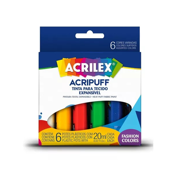 Tinta Para Tecido Expansível Acripuff Acrilex- 6 Tubos 20 Ml