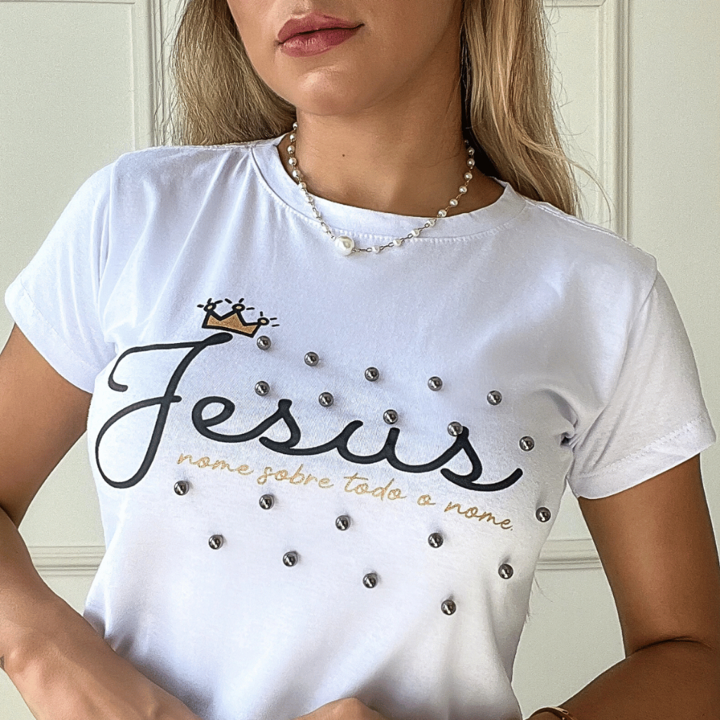Blusa Tshirt Estampada Gospel Feminina Social Jesus Perolas Algodão