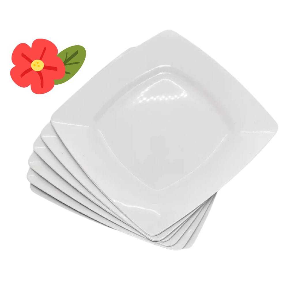 Prato Refeição Quadrado BRANCO; Kit 5,10,15,20 ou 30 Pratos(Plástico). Jantar/Almoço/Festas. em Oferta na Shopee