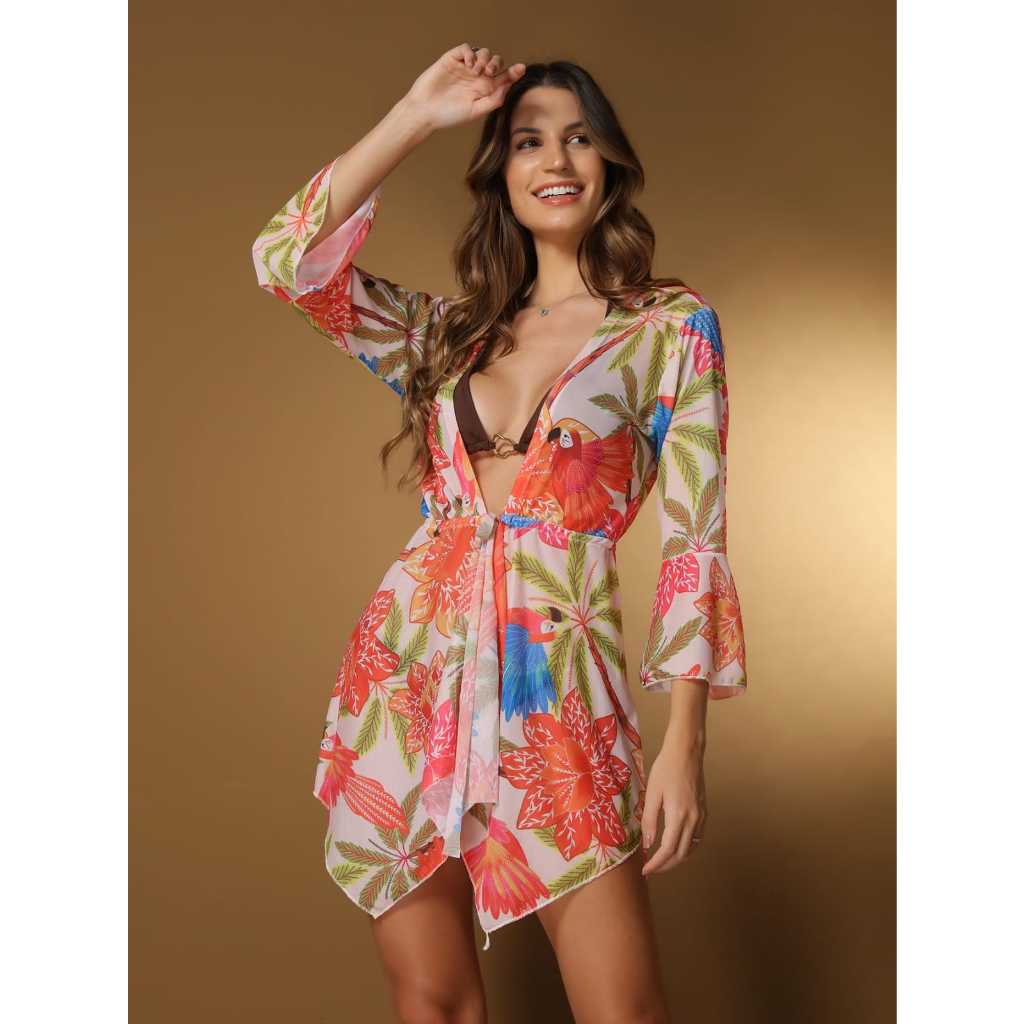 Saída De Praia  com manga longa  Feminina Quimono Chemise Camisão Manga Longa em Oferta na Shopee
