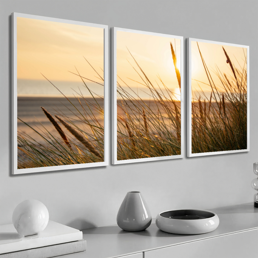 Quadro Moderno Grande Sala Por do Sol Na Praia Hall e Escritorio