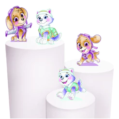 Kit de Display 4 de 20cm Totens Decoração Festa Patrulha canina Skye Aquarela MDF Cortado a Laser