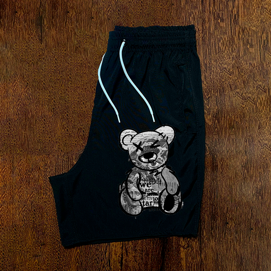 Bermuda Masculina Urso Streat Jornal Urbans Money Company Skate Short Tac Tel em Elastano