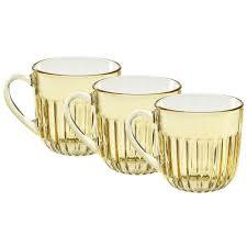 Conjunto 3 Canecas Vidro Cristal Âmbar Dourada 90ml Taças Ambar Xicaras cafe cha cappuccino