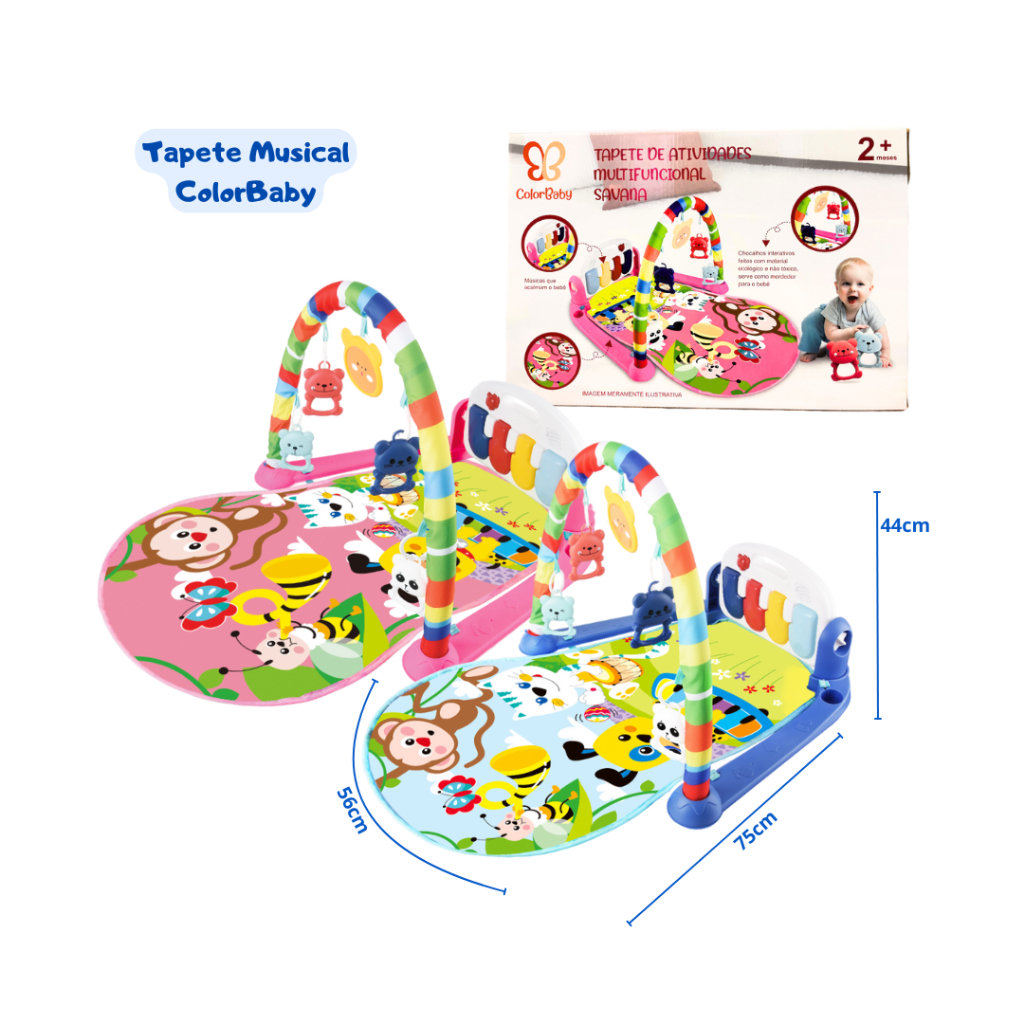 Tapete de Atividades Musical com Piano Interativo e Móbiles para Bebê - ColorBaby