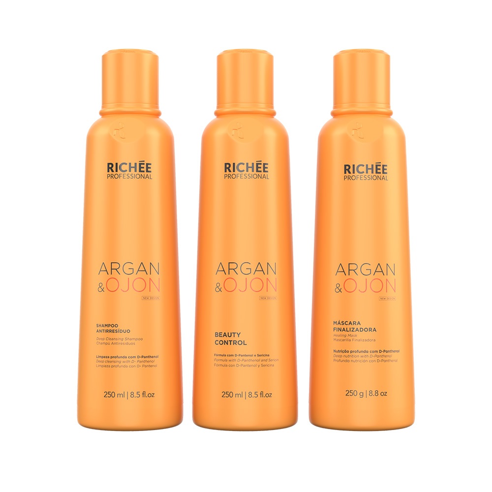Argan e Ojon Progressiva Alinhamento Capilar 3x250ml em Oferta na Shopee