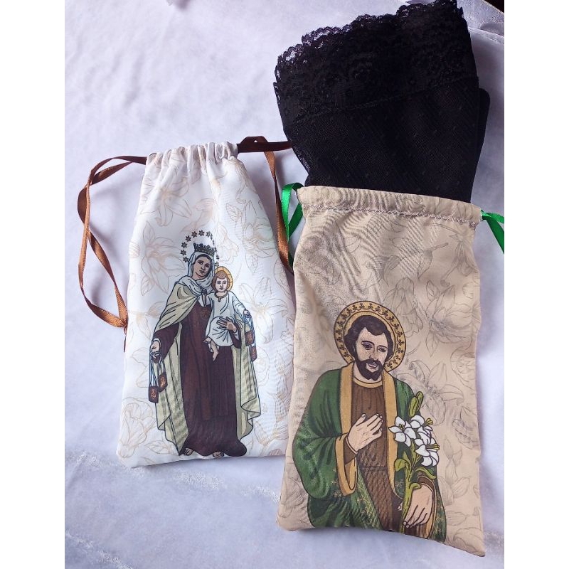 Bolsa/Saquinho para guardar o Véu com imagem de Nossa Senhora ou São José. Protetor de véus.