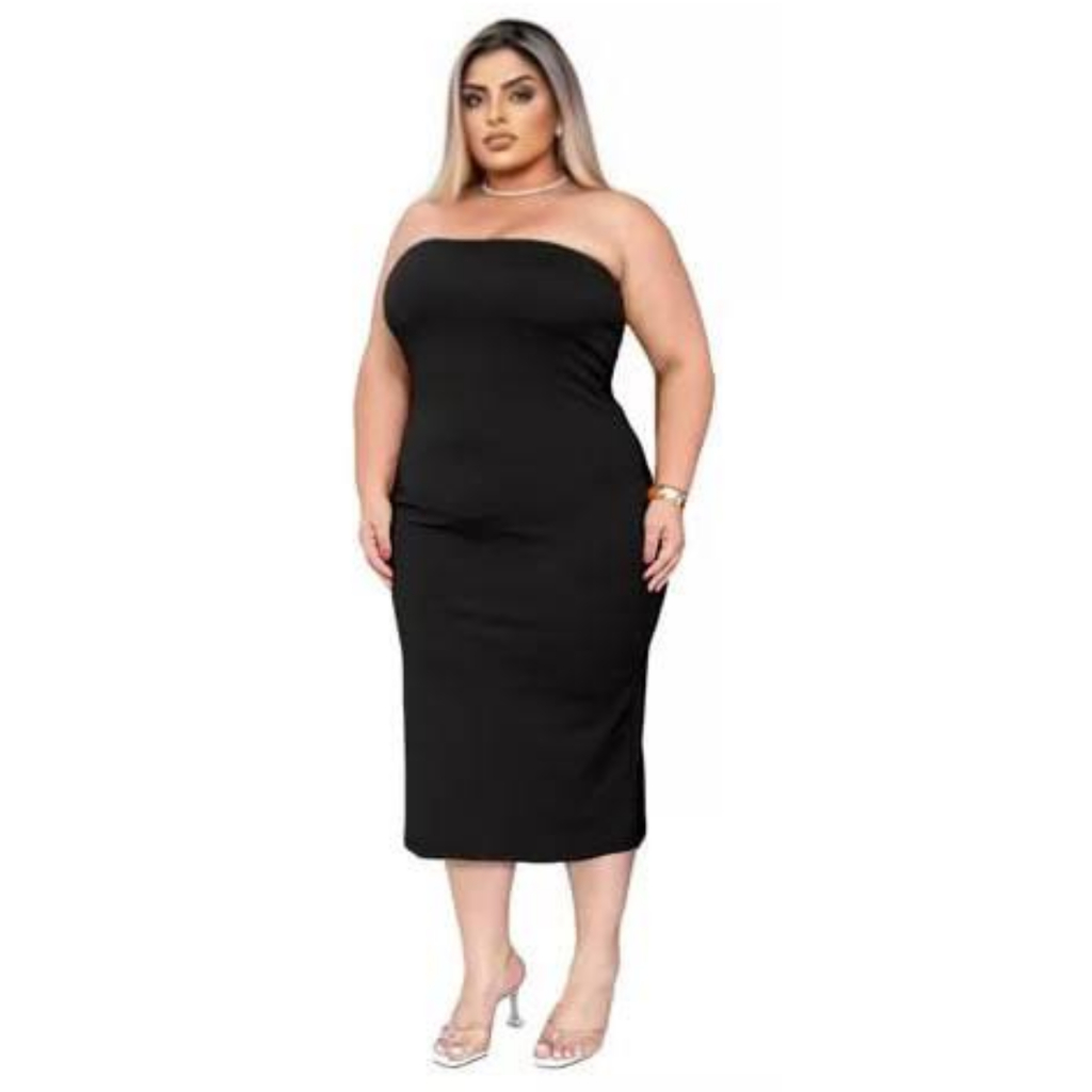 Vestido feminino midi tomara que caia anarruga plus size midi size G1 G2 G3