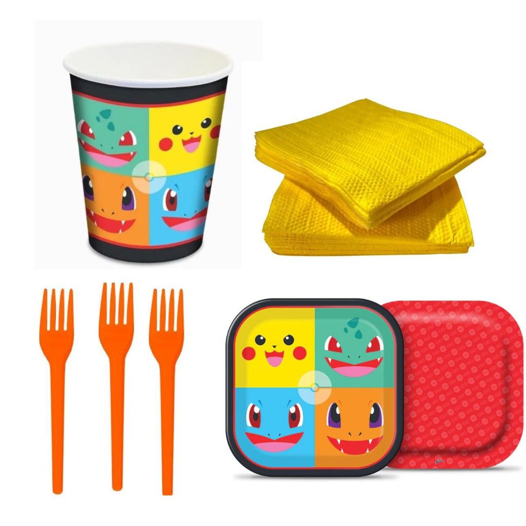Kit Festa Poket Monster - Copo + Prato + Garfo + Guardanapo Festa Infantil Aniversario Games Go em Oferta na Shopee
