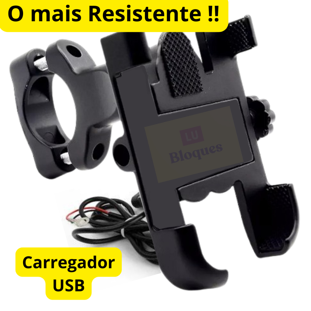 Suporte Celular para Moto Bike forte de Metal Alumínio com carregador USB  Resistente nao não quebra