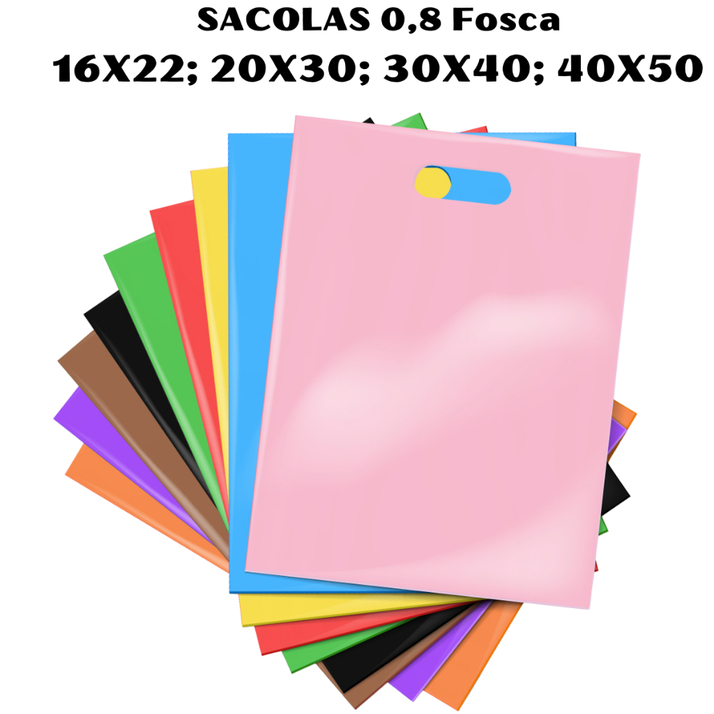 100 Sacolas Plásticas - 16x22 / 20x30 / 25x35 / 30x40 / 40x50 - Boca de Palhaço / Alça Vazada