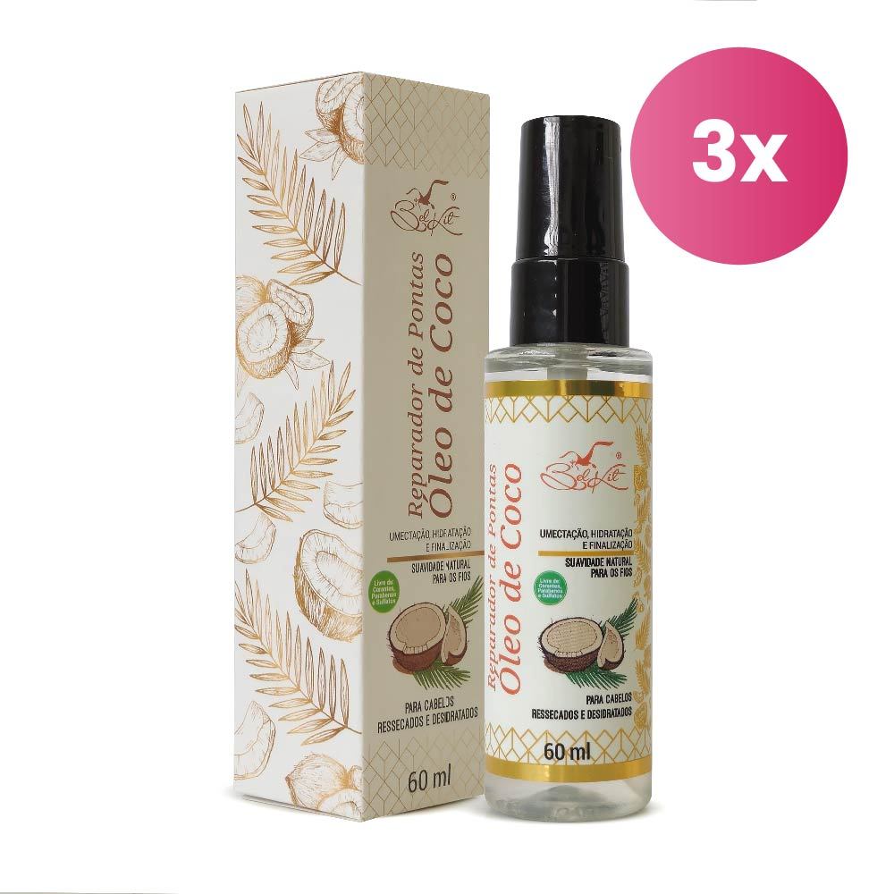 Kit 3 Reparador Capilar Óleo de Coco 60ml Belkit - Beauty