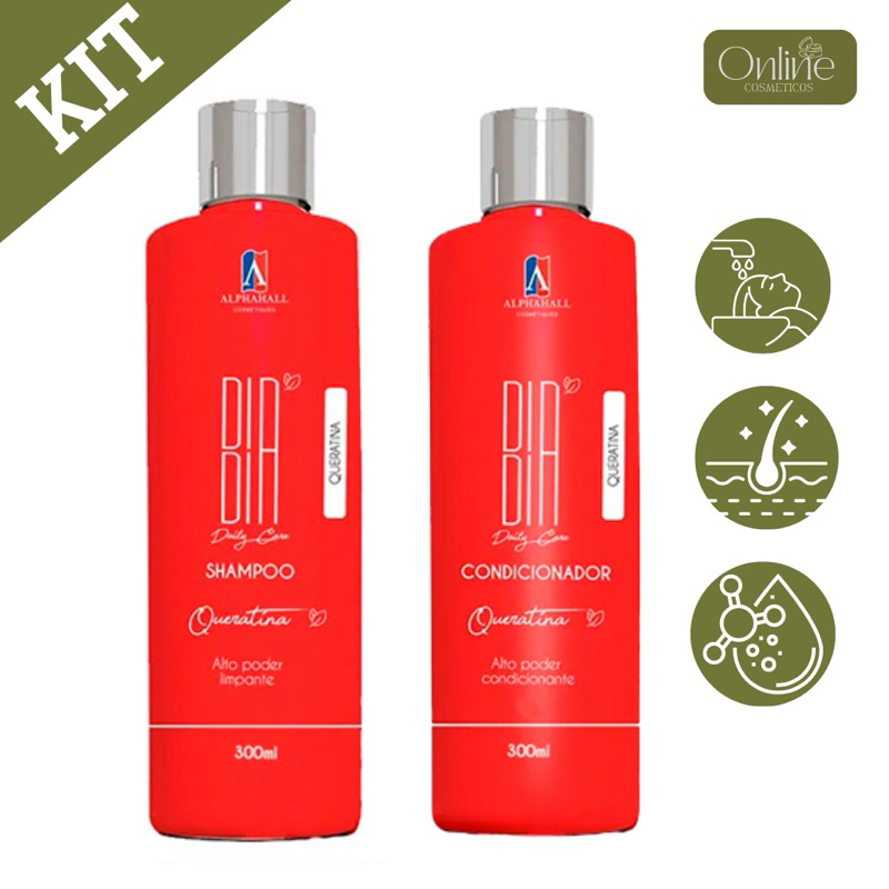 Kit Alphahall Shampoo + Condicionador Dia Dia Queratina - 300ML ou 1LT restauração profunda em Oferta na Shopee