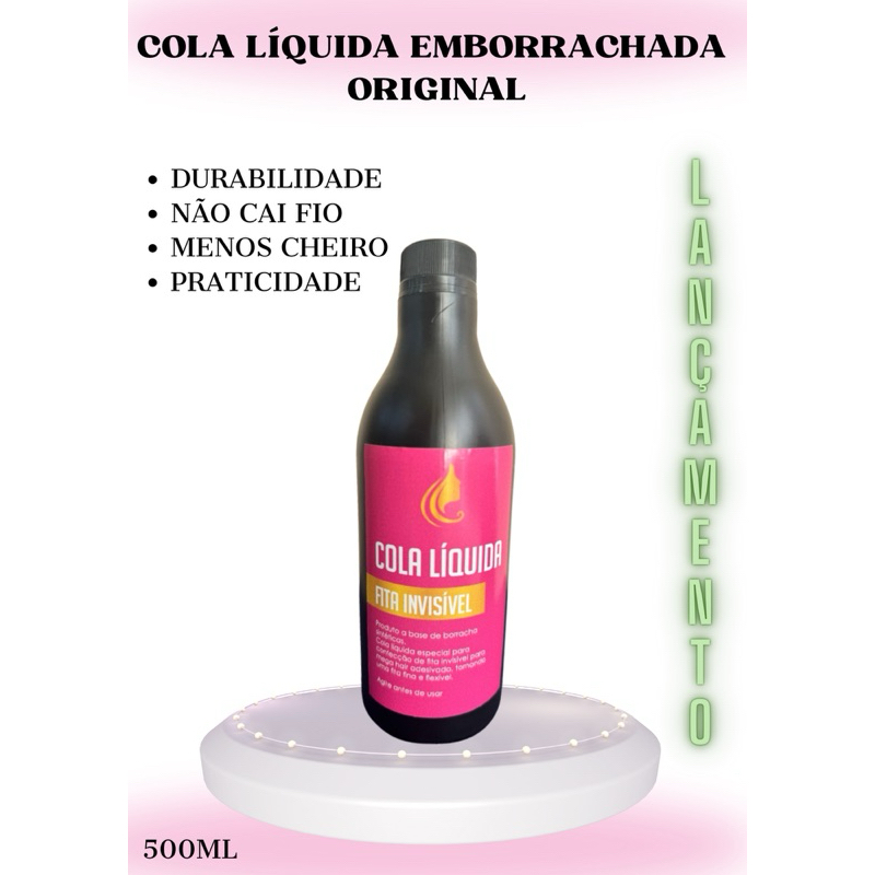 kit cola líquida faz 2 kilos de cabelos para mega hair de fita adesiva e fio injetável 500ml de cola