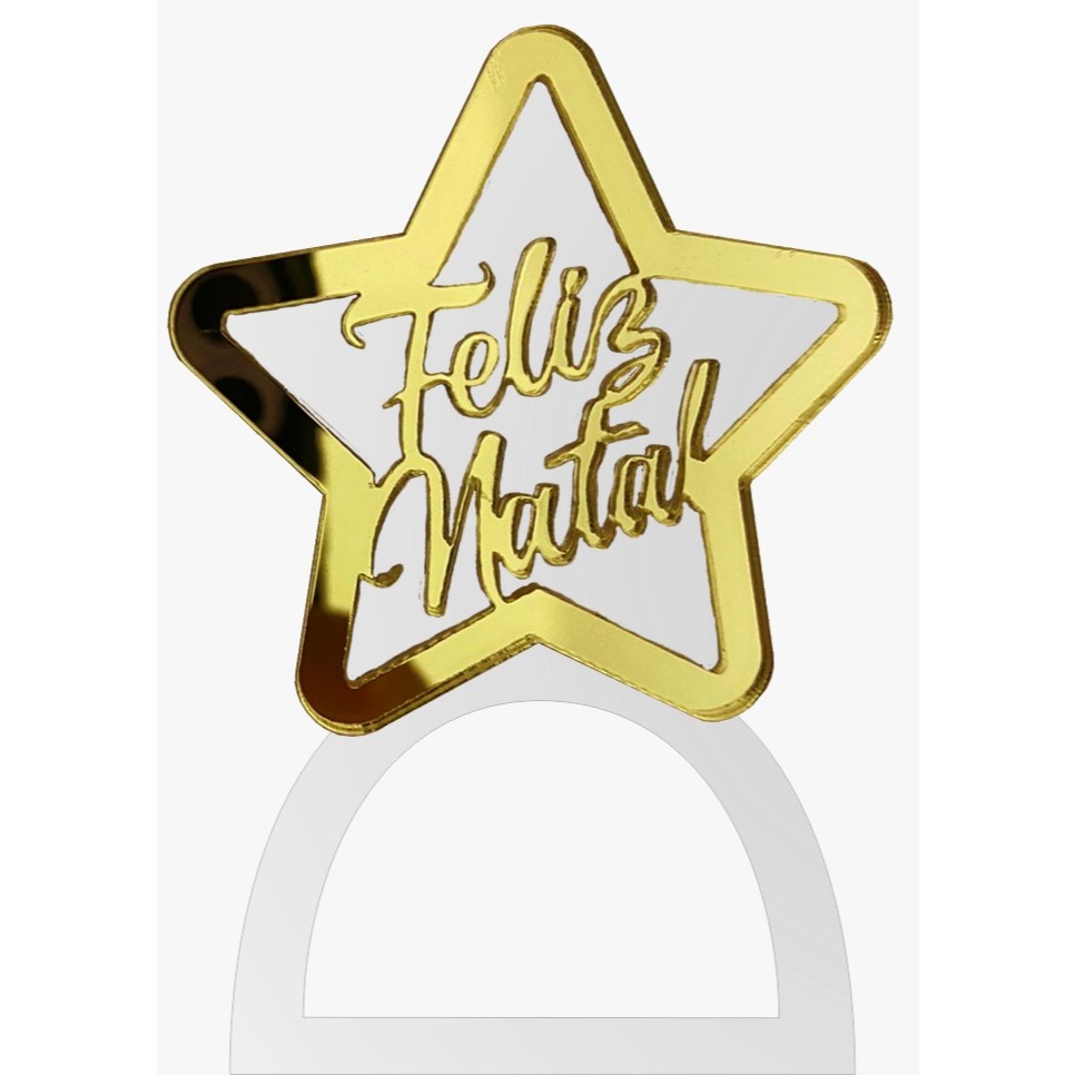 Porta Guardanapo Feliz Natal Estrela Acrílico Dourado 4 Un Vivarte - Inspire sua Festa Loja