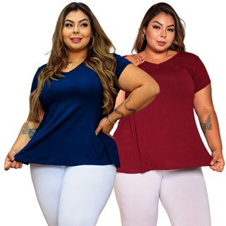Kit 2 Blusas Camiseta Plus Size Bata Evasê Casual em Oferta na Shopee