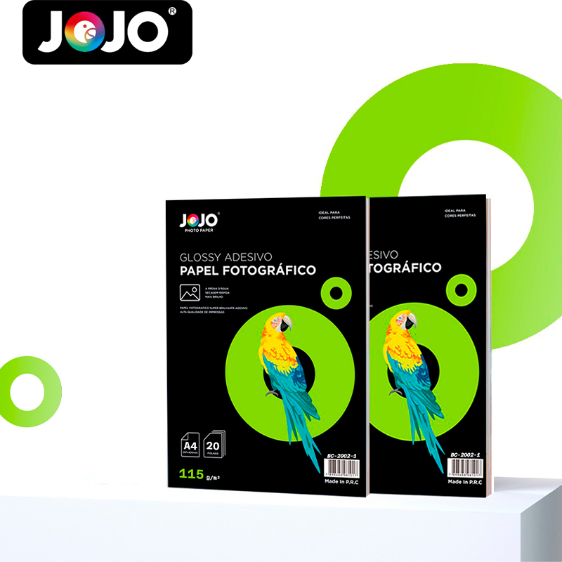 Papel fotográfico GLOSSY ADESIVO (Brilho) 115g/m² A4 100 FOLHAS  p/ impressoras à jato JOJO PAPER