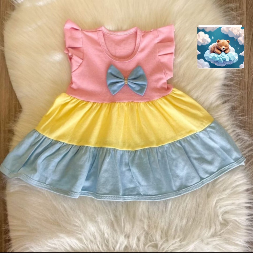 vestido bebê três cores algodão menina