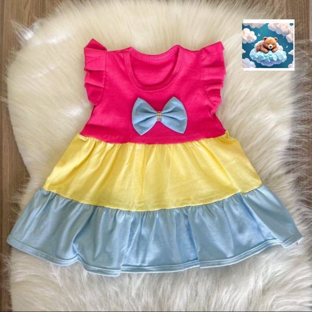 vestido bebê três cores algodão menina em Oferta na Shopee