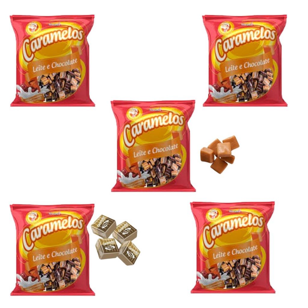 Kit Balas Caramelo de Leite e ou Leite com Chocolate Mastigável Macia Simonetto cada Pacote 500g