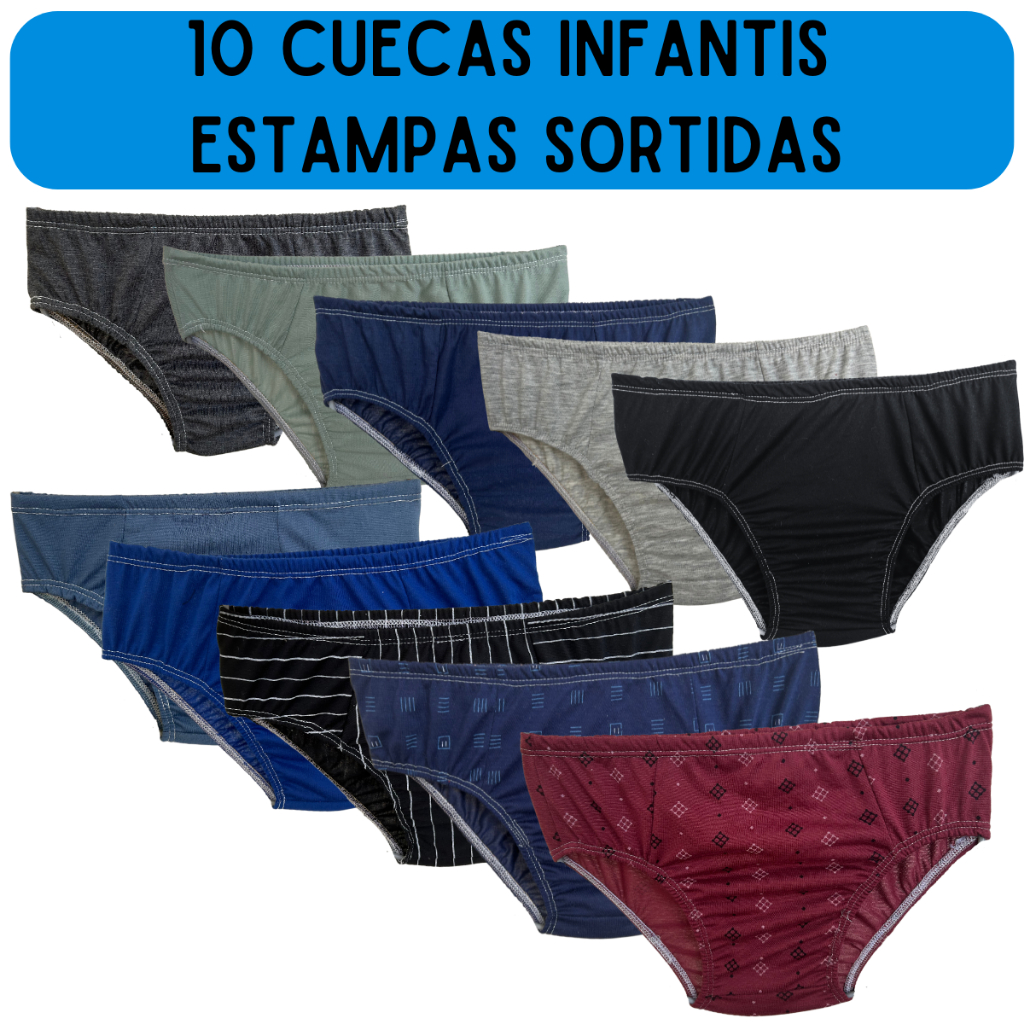 Kit 10 Cueca Infantil Slip Para Menino Criança e Bebe Alta Qualidade Super Confortável