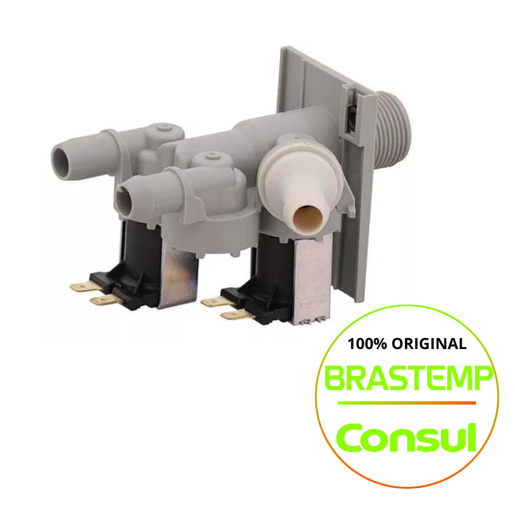 VALVULA DE ENTRADA DE AGUA DUPLA PARA MAQUINA DE LAVAR BRASTEMP (220V) ORIGINAL - BWP11 - BWU11