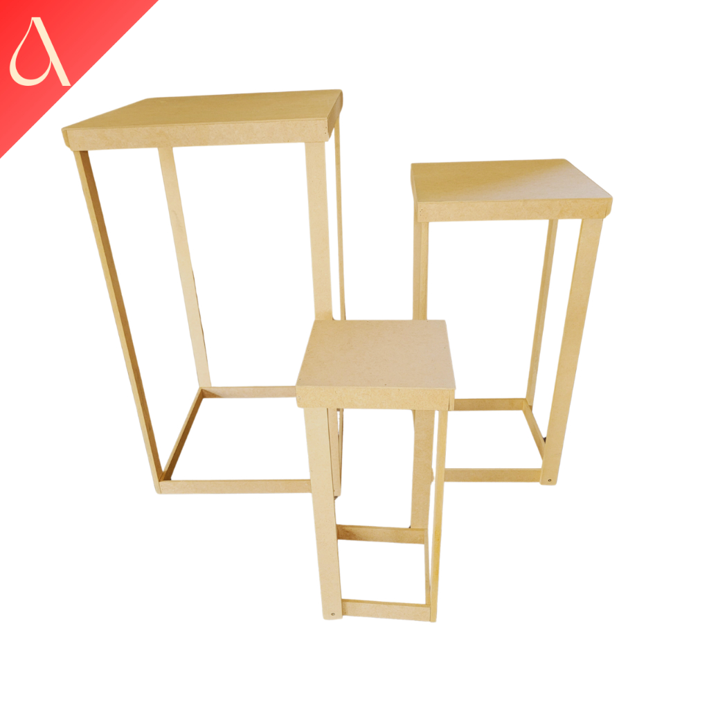 Kit Mesa Cubo Vazado Em Mdf Cru 3Tamanhos Decoração para Festas Multiuso