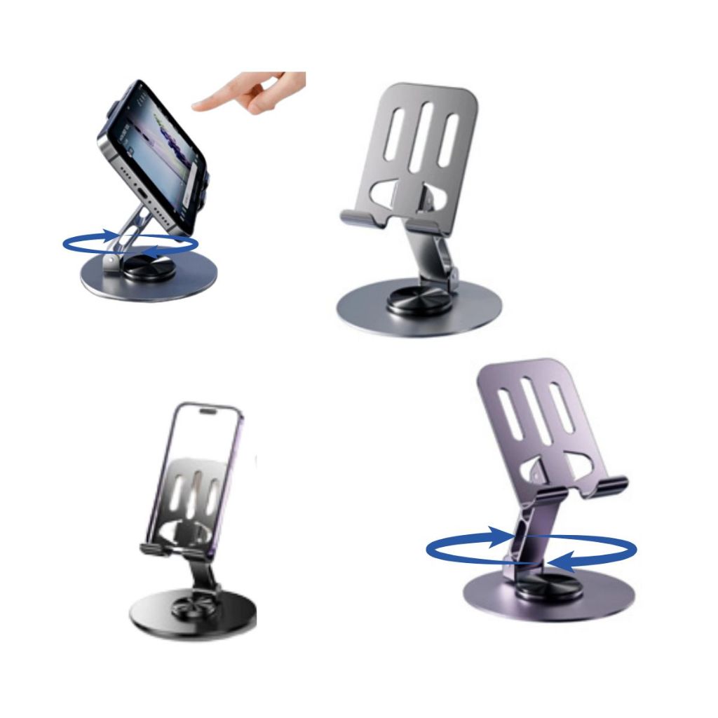 Suporte Alumínio de Mesa Base Rotatória Ajustável 360º  dobrável Para Celular Smartphones e Tablets