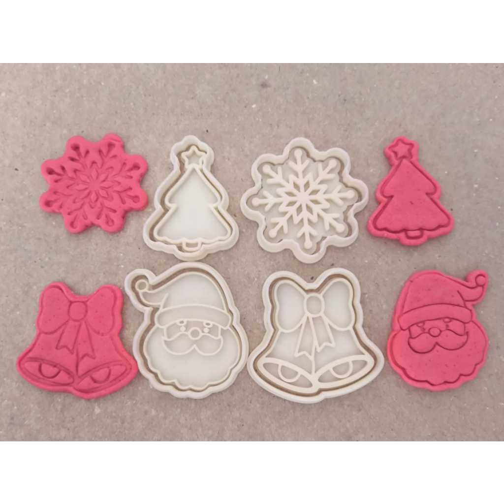Cortador de Biscoito / Cookies / Massinha / Biscuit Carimbo Natal GELO SINO ARVORE E PAPAI NOEL 4 PÇS